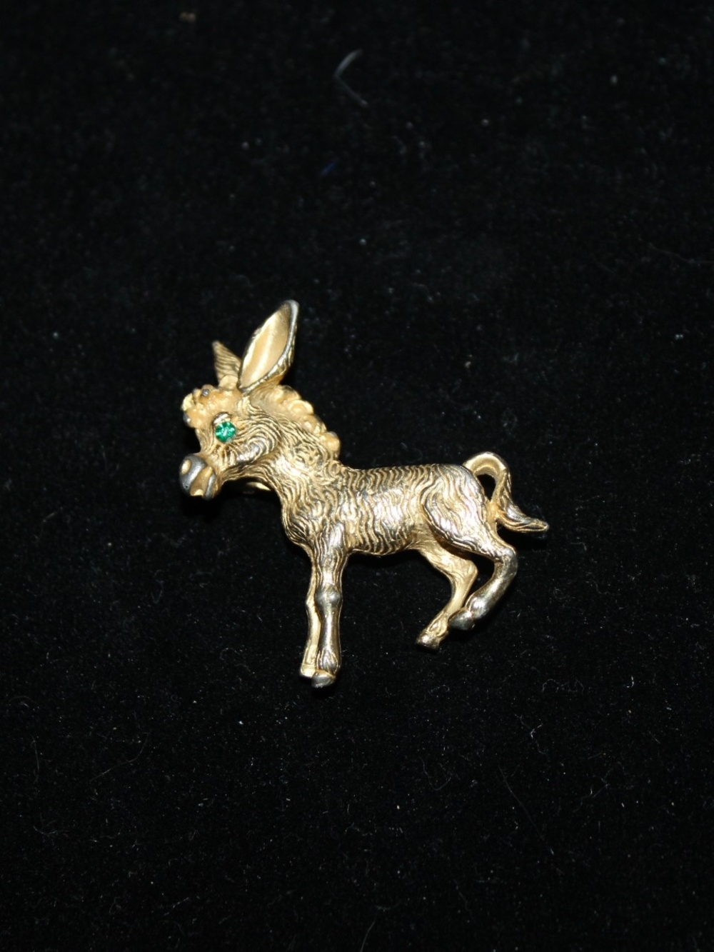 Gold-tone Donkey Brooch with Green Accent - Women Jewelry